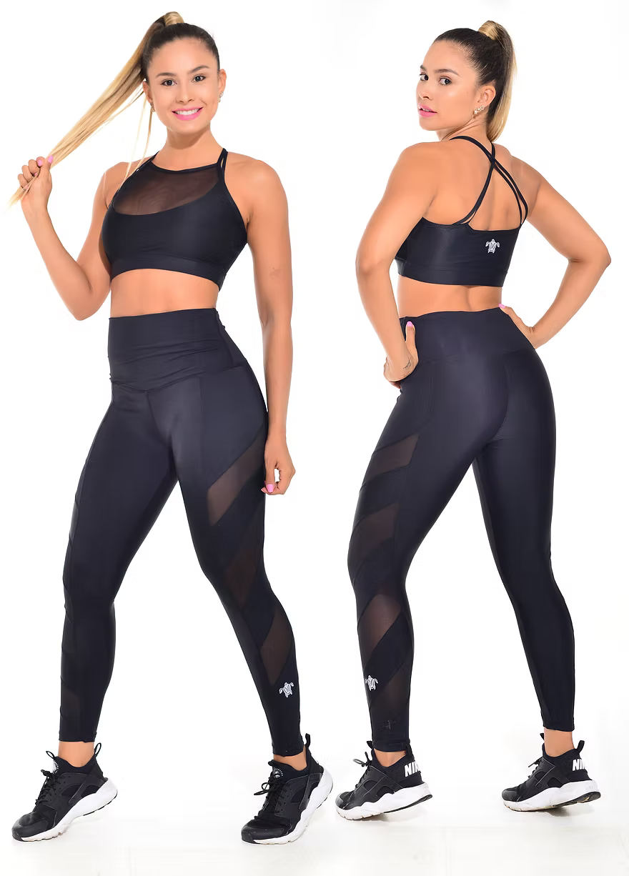 SET SOLIDO NEGRO CON MALLAS